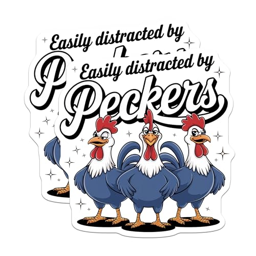 (2 Pack) Easily Distracted by Peckers Magnets - Funny Rooster Design - Farm Animal Humor - Fridge Decoration - Kitchen Fun - 5" On Longest Side - for Cars, Fridges, Toolboxes - Made in USA - MAG6680