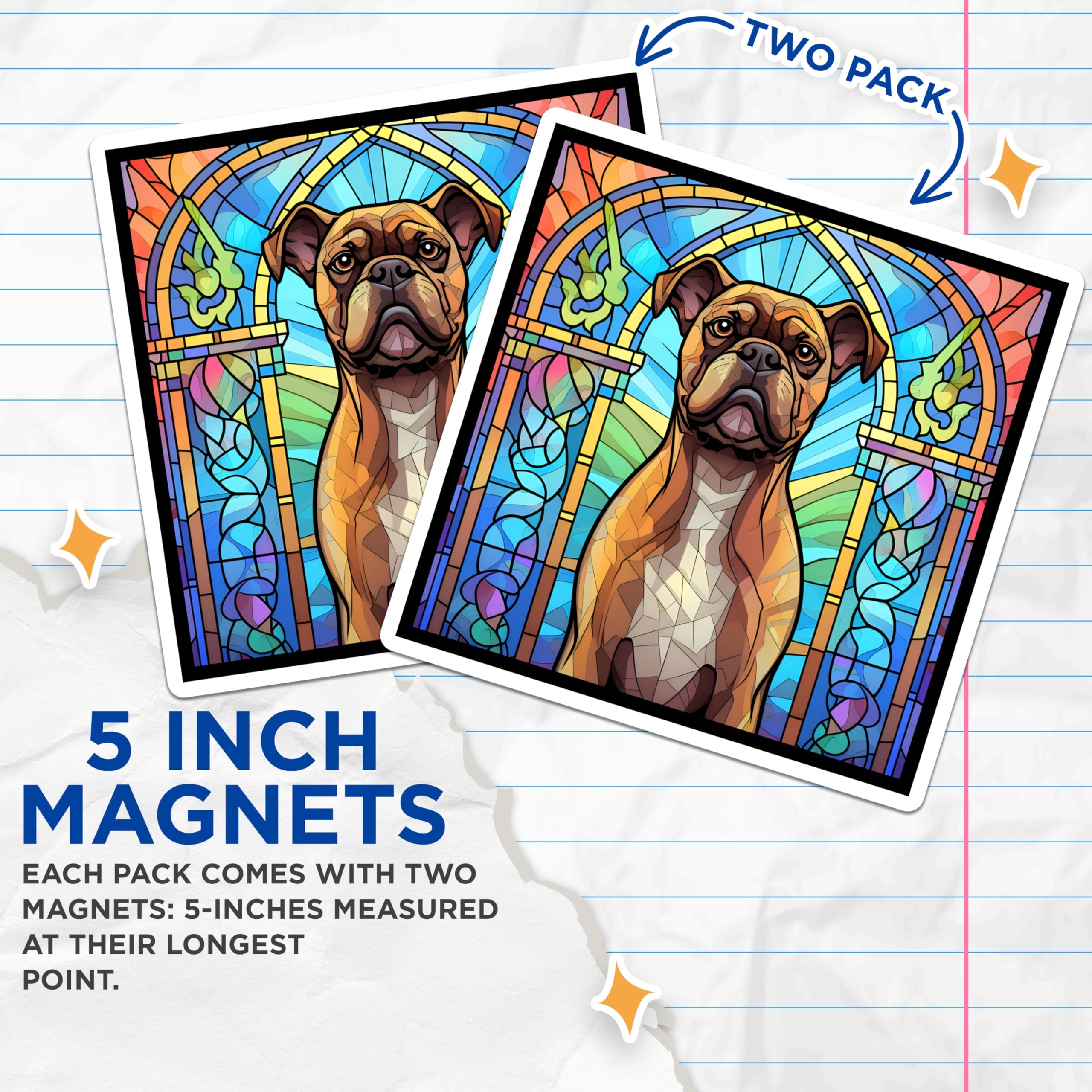 (2 Pack) Boxer Dog Magnets - Stained Glass Style - Unique Art Decoration - 5" On Longest Side - Premium Magnet - for Cars, Refrigerators, Toolboxes, Lockers - Made in USA - MAG15909