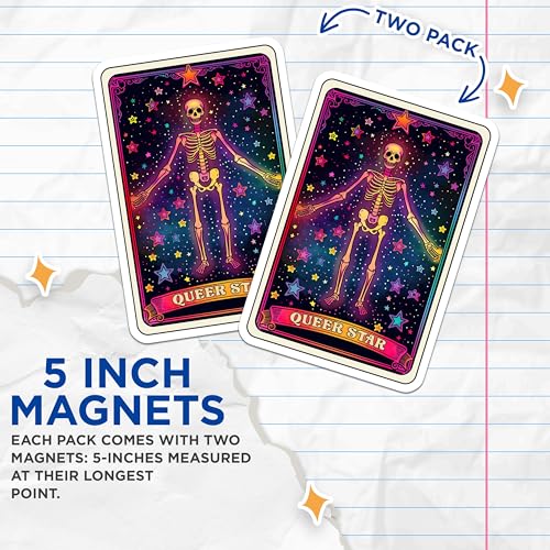 (2 Pack) Queer Star Magnets - Skeleton Magnets - Rainbow Star Magnets - 5" On Longest Side - for Cars, Fridges, Toolboxes - Made in USA - MAG4259