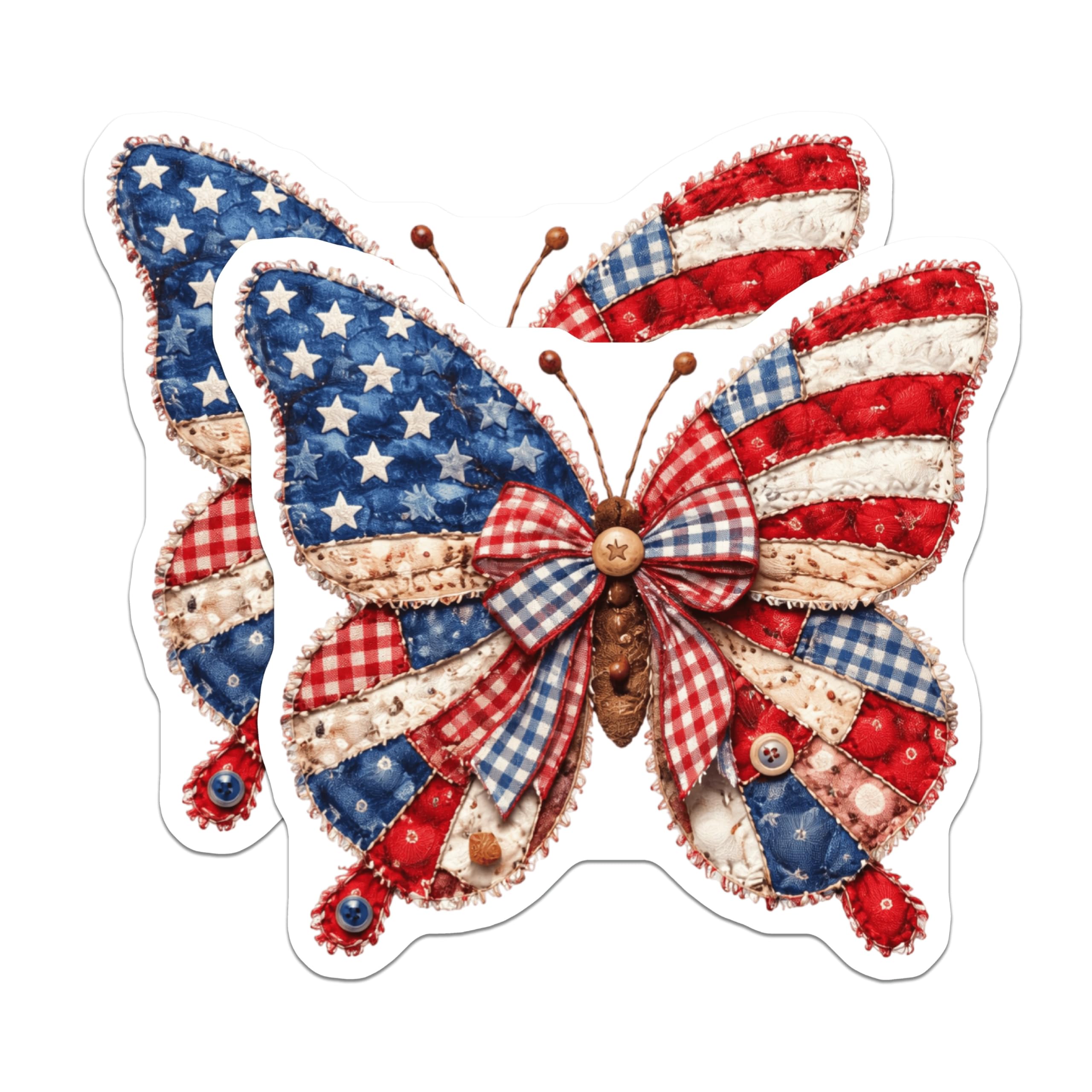 (2 Pack) American Butterfly Magnets - Patriotic Quilt Design - Fourth of July Decor - 5 Inches On Longest Side - Thick Durable Magnet - Made in USA - MAG20868