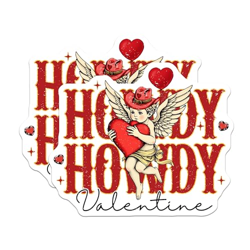 (2 Pack) Howdy Howdy Valentine Stickers - Cute Cupid Stickers - Romantic Heart Stickers - 5" On Longest Side - Sticks to Any Smooth Flat Surface - Made in USA - BMCS3495