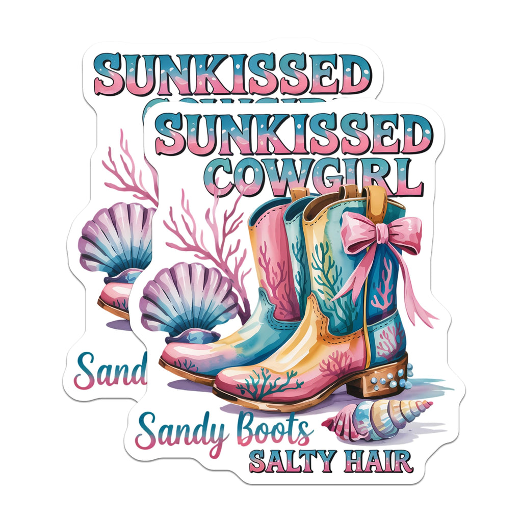 (2 Pack) Sunkissed Cowgirl Magnets - Coastal Western Beach Decor - Sandy Boots Salty Hair Design - Ocean Vibes Cowgirl Style - 5 Inches On Longest Side - Thick Durable Magnet - Made in USA - MAG21311
