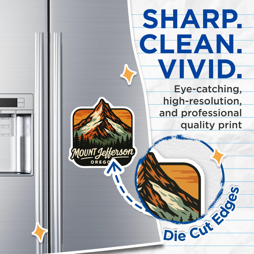 (2 Pack) Mount Jefferson Oregon Magnets - Mountain Landscape Art - Pacific Northwest Souvenirs - 5 Inches On Longest Side - Thick Durable Magnet - Made in USA - MAG19499