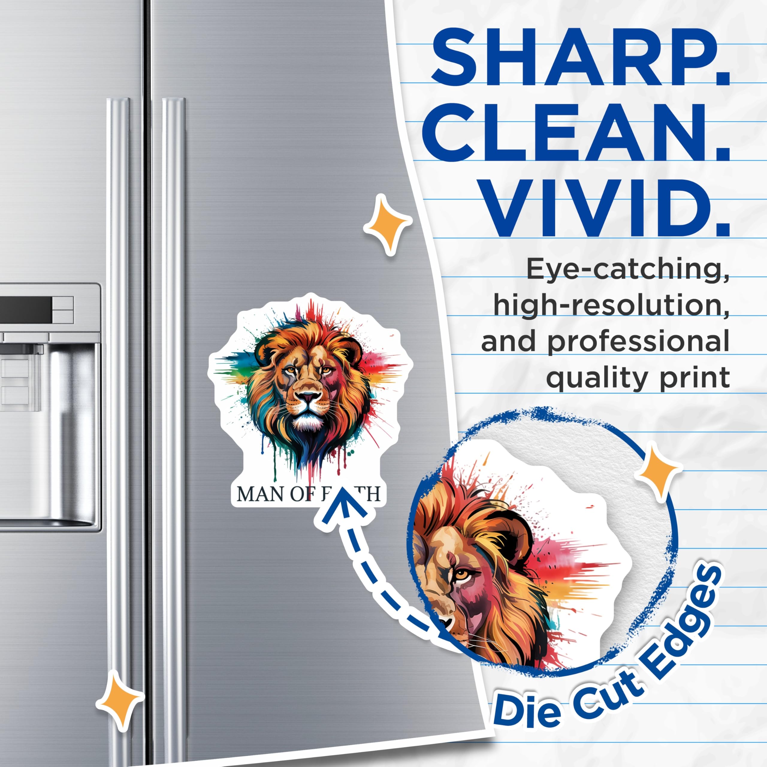 (2 Pack) Man of Faith Lion Magnets - Colorful Spiritual Art - Christian Home Decor - Inspirational Religious Accent - 5 Inches On Longest Side - Thick Durable Magnet - Made in USA - MAG23213