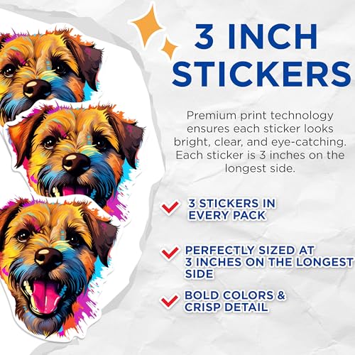 (3 Pack) Border Terrier Decals - Cute Dog Stickers - Laptop Decals - 3 Inches On Longest Side - Easy Peel & Apply - Made in USA - 3MCS0660