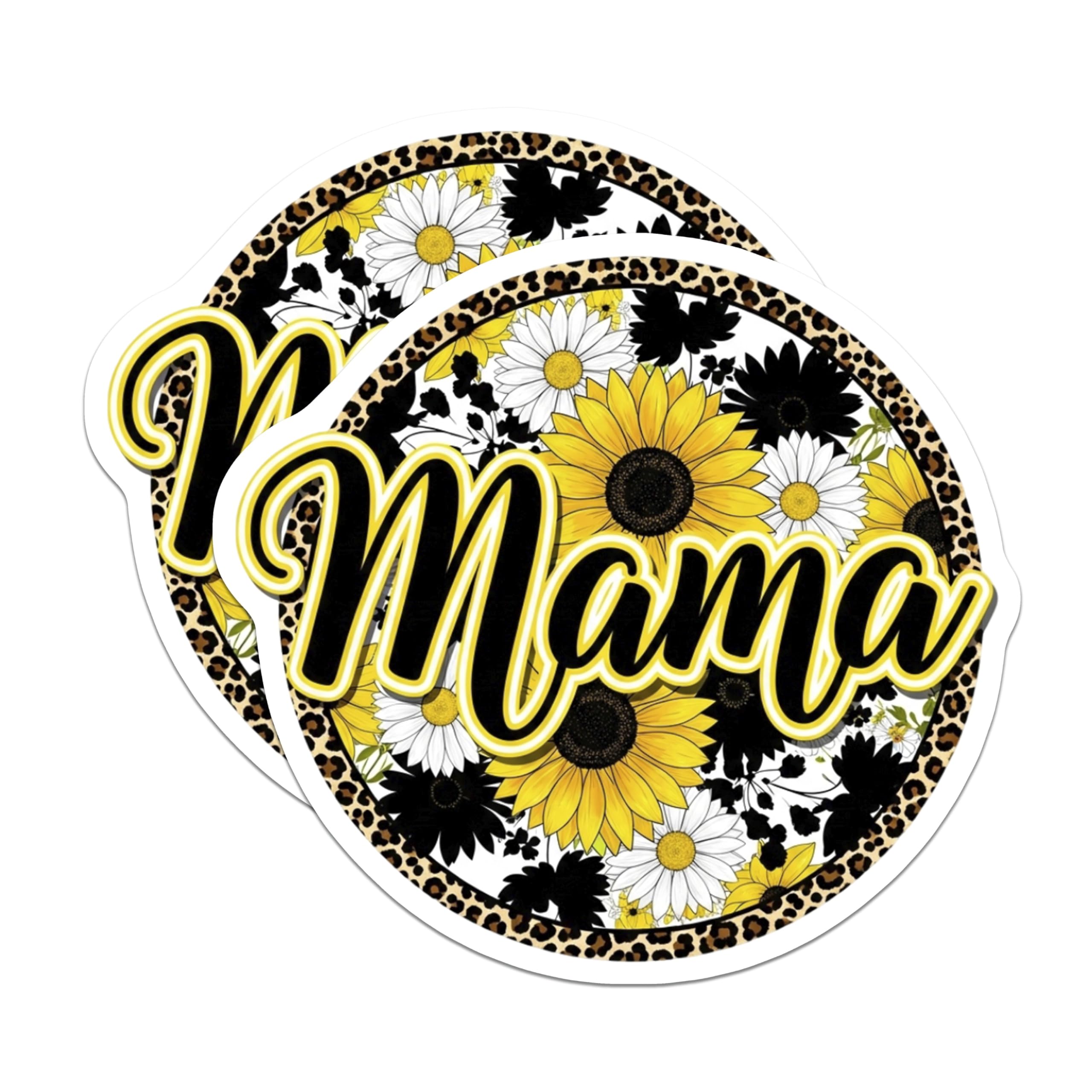 (2 Pack) Mama Sunflower Magnets - Leopard Print Decor - Floral Mom Magnet - 5" On Longest Side - Premium Magnet - for Cars, Refrigerators, Toolboxes, Lockers - Made in USA - MAG16997