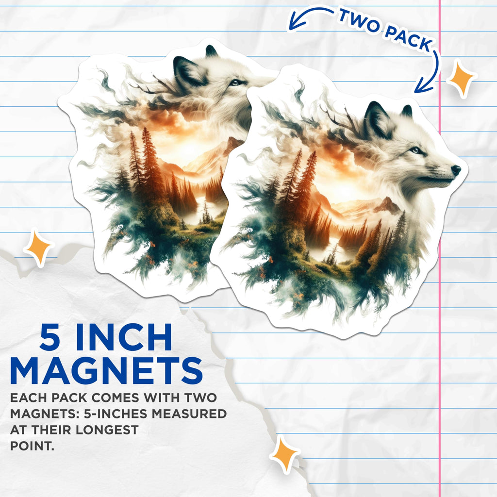 (2 Pack) Arctic Wolf Magnets - Nature Landscape Art - Mountains Scene Refrigerator Magnets - 5" On Longest Side - Premium Magnet - for Cars, Refrigerators, Toolboxes, Lockers - Made in USA - MAG16168