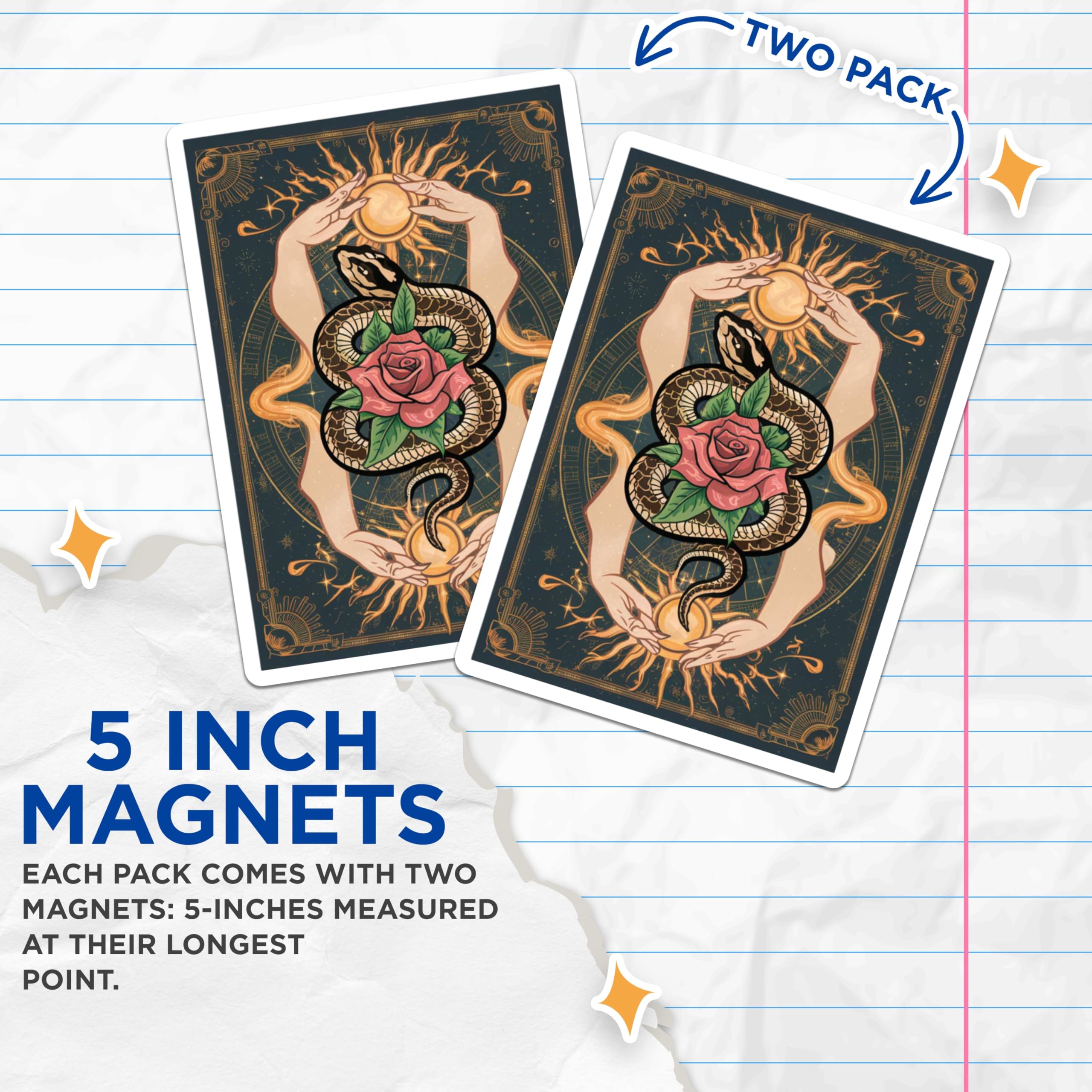 (2 Pack) Celestial Snake Rose Magnets - Mystic Hands Sun Art - Astrology Zodiac Decor - 5 Inches On Longest Side - Thick Durable Magnet - Made in USA - MAG20810