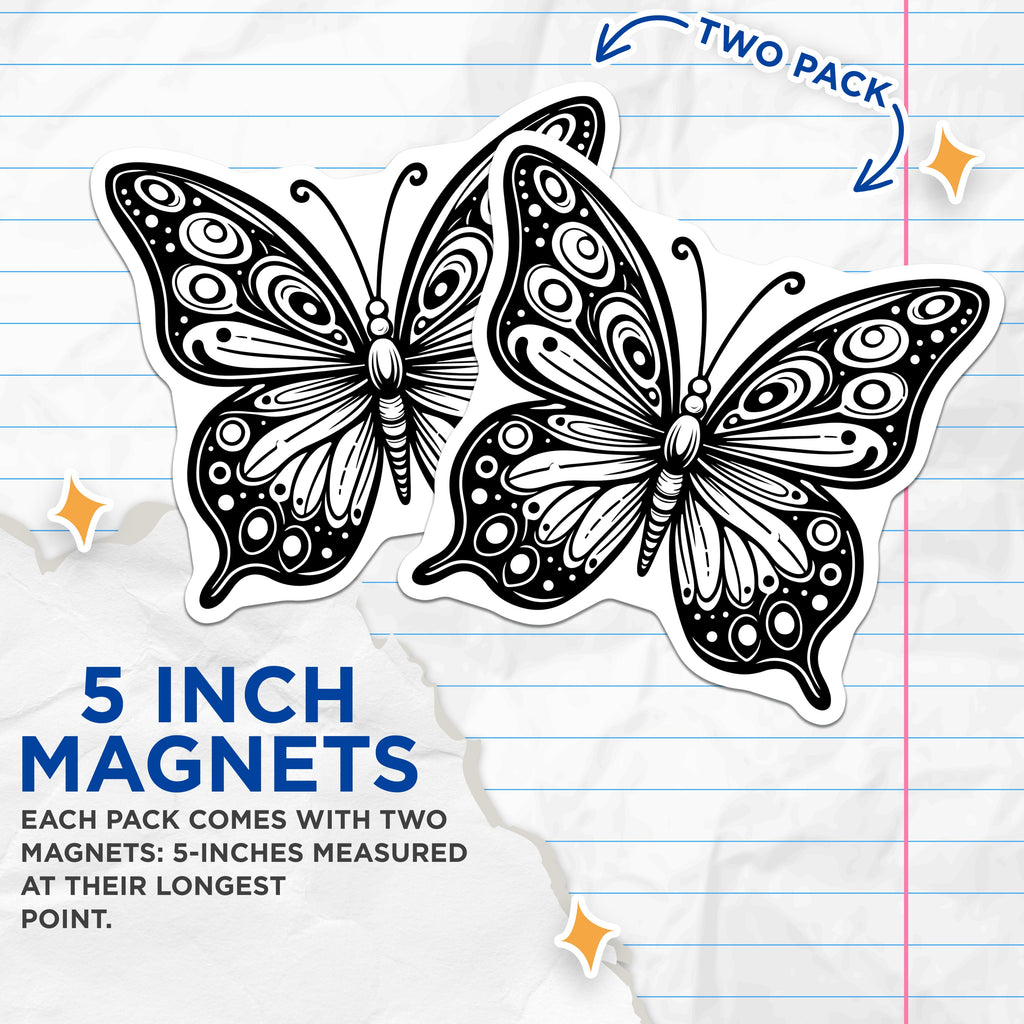 (2 Pack) Butterfly Magnets - Boho Fridge Decor - Whimsical Locker Accent - 5 Inches On Longest Side - Thick Durable Magnet - Made in USA - MAG39947