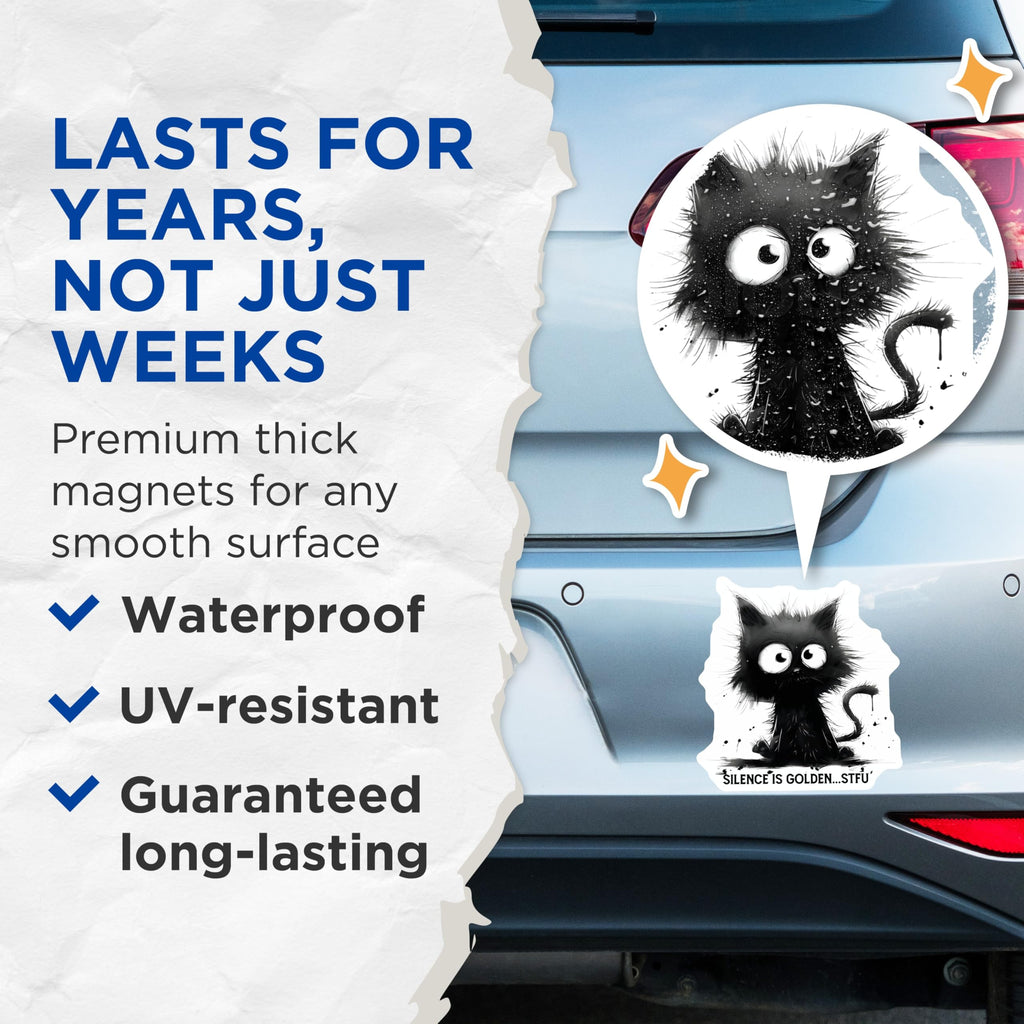 (2 Pack) Funny Cat Magnets - Sarcastic Kitty Art - Novelty Fridge Magnets - 5" On Longest Side - Premium Magnet - for Cars, Refrigerators, Toolboxes, Lockers - Made in USA - MAG15997