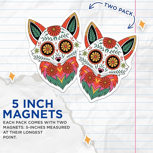 (2 Pack) Geometric Art Decor Magnet - Vibrant Wildlife Pattern - 5" On Longest Side - Sticks to Smooth Flat Surfaces - Made in USA - MAG9457