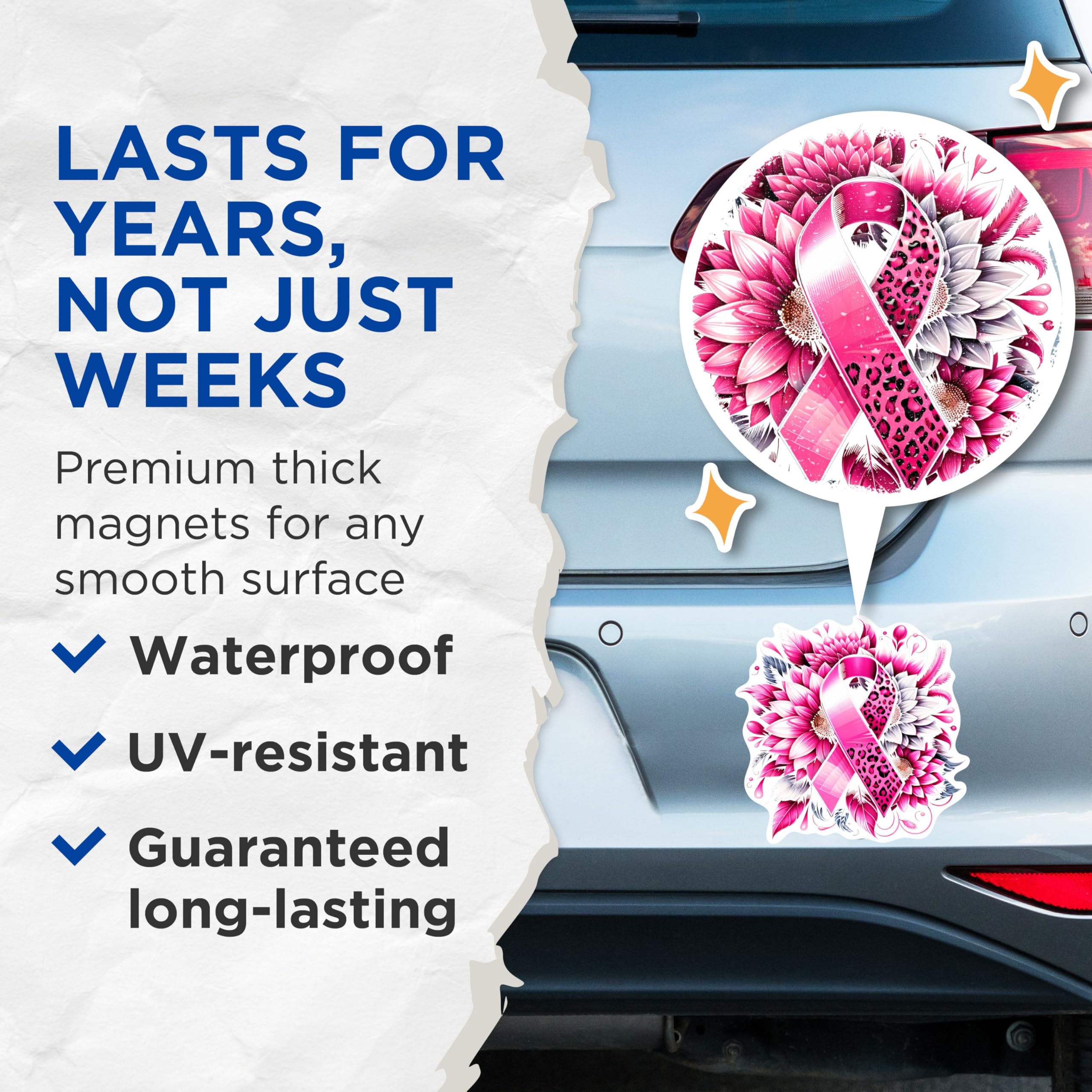 (2 Pack) Pink Cheetah Ribbon Breast Cancer Awareness Magnets - 5 Inches On Longest Side - Premium Magnet - for Cars, Refrigerators, Toolboxes - Made in USA - MAG2095