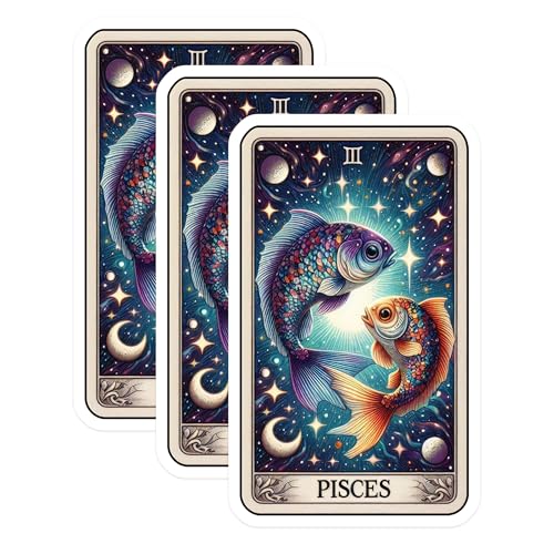 (3 Pack) Pisces Zodiac Decals - Astrology Sign Sticker - Celestial Art Laptop Decals - 3 Inches On Longest Side - Easy Peel & Apply - Made in USA - 3MCS4028