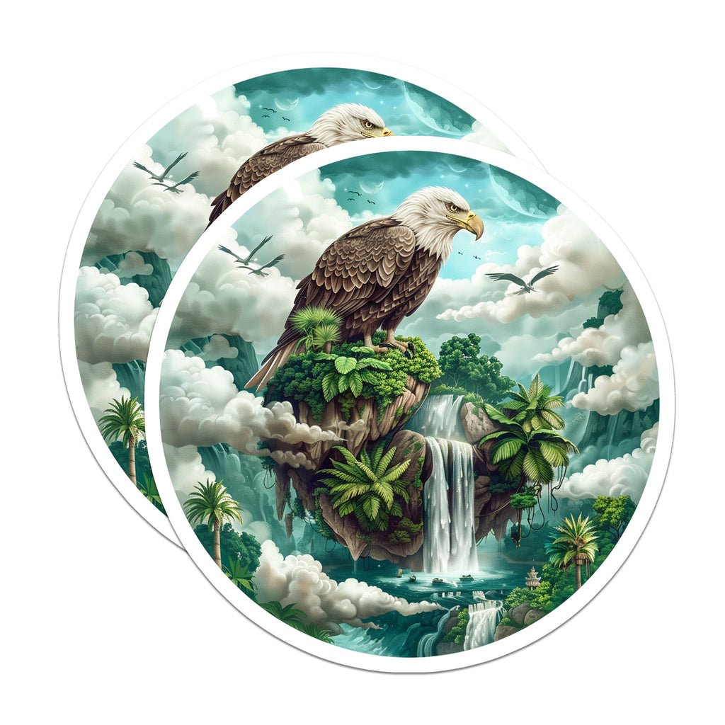 (2 Pack) Bald Eagle Magnets - Majestic Wildlife Fantasy Art - Floating Island Waterfall Nature Scene Refrigerator Locker Decor - 5" - Durable Magnet - Made in USA - MAG37610