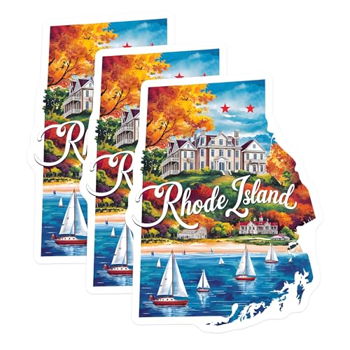 (3 Pack) Rhode Island Decals - State Pride Stickers - Laptop Decal- 3 Inches On Longest Side - Easy Peel & Apply - Made in USA - 3MCS5030