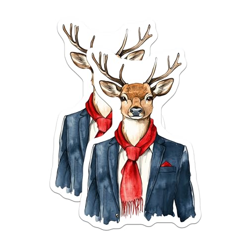 (2 Pack) Deer in Suit Stickers - Dapper Animal Art - Woodland Creatures - 5" On Longest Side - Sticks to Smooth Flat Surfaces - Made in USA - BMCS9505