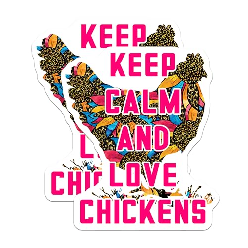 (2 Pack) Keep Calm and Love Chickens Magnets - Chicken Lover Decor - Farmhouse Kitchen Magnets - 5" On Longest Side - for Cars, Fridges, Toolboxes - Made in USA - MAG5641