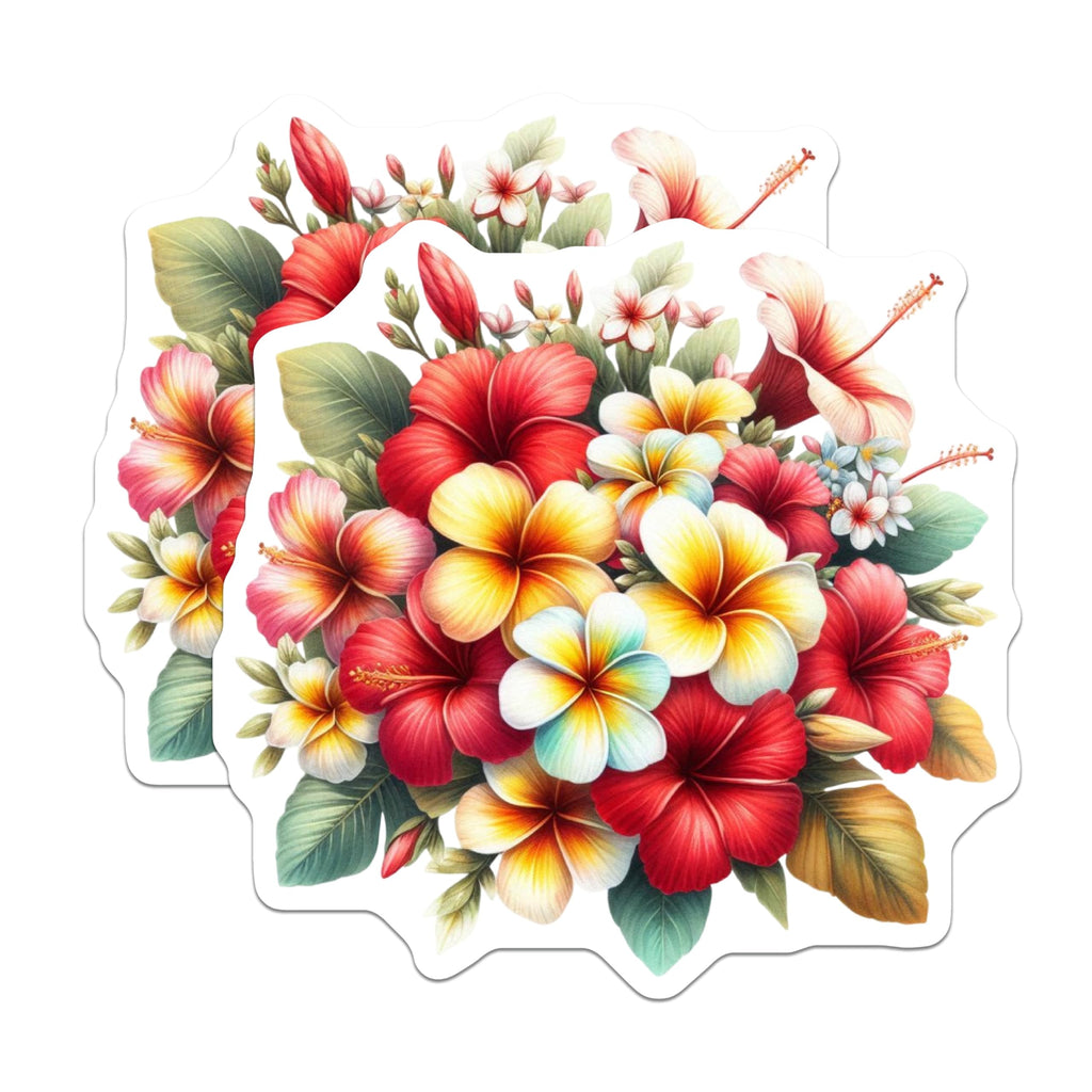 (2 Pack) Hibiscus Plumeria Magnets - Exotic Bloom Decor - Summer Kitchen Accent - 5 Inches On Longest Side - Thick Durable Magnet - Made in USA - MAG20563