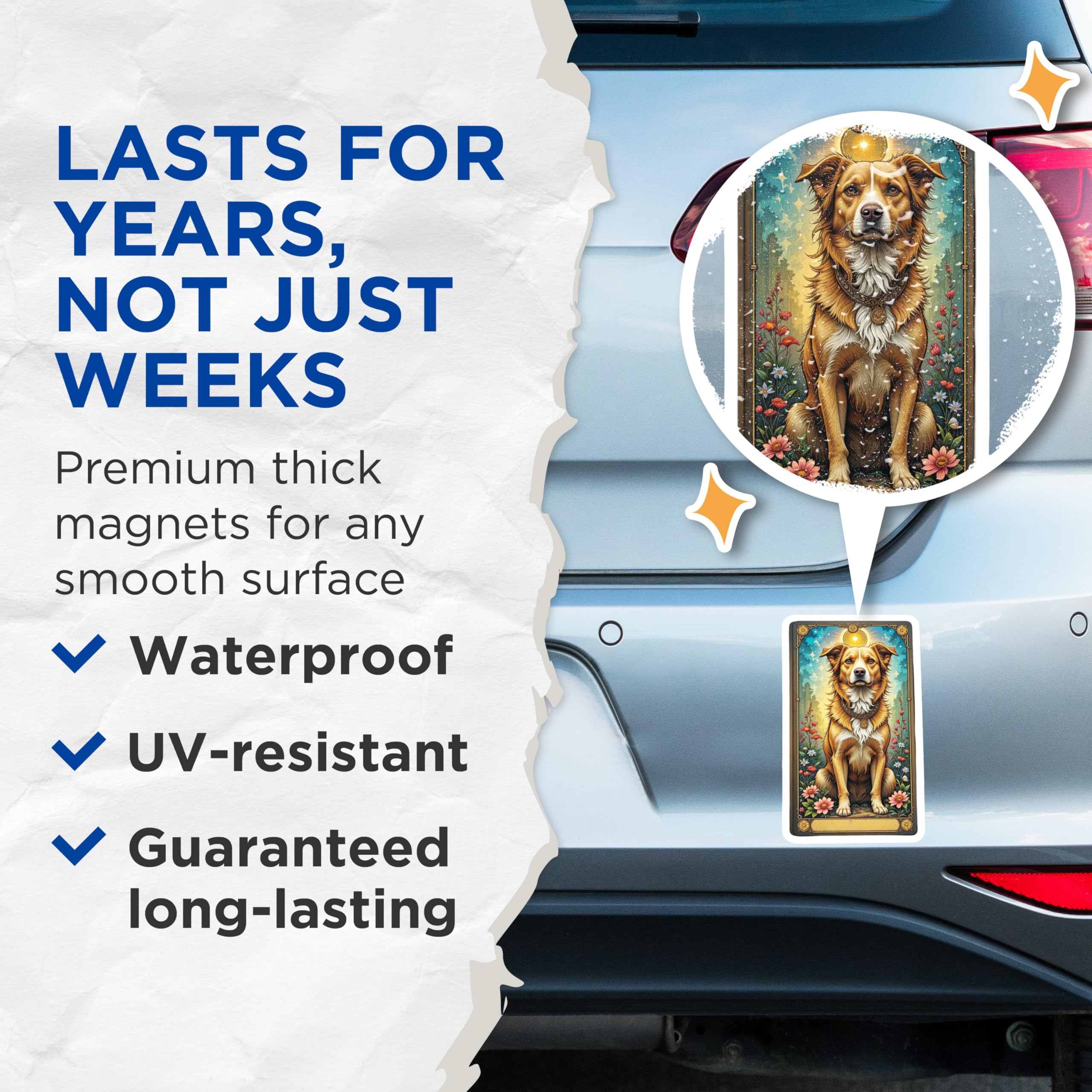 (2 Pack) Golden Retriever Tarot Magnets - Celestial Dog Art - Mystical Animal Fridge Decor - 5 Inches On Longest Side - Thick Durable Magnet - Made in USA - MAG22299
