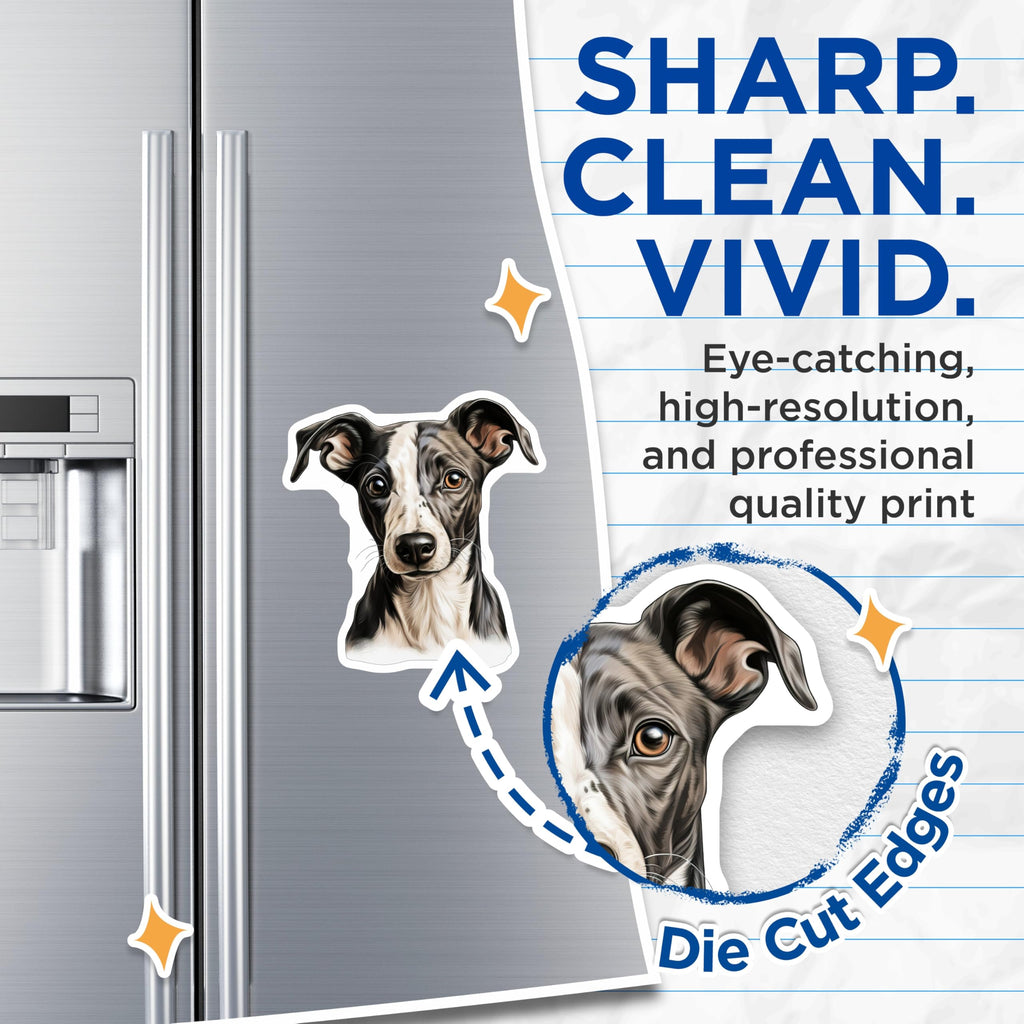 (2 Pack) Whippet Dog Portrait Magnets - Sighthound Pet Lover Decor - Animal Art Fridge Accessory - 5 Inches On Longest Side - Thick Durable Magnet - Made in USA - MAG28490