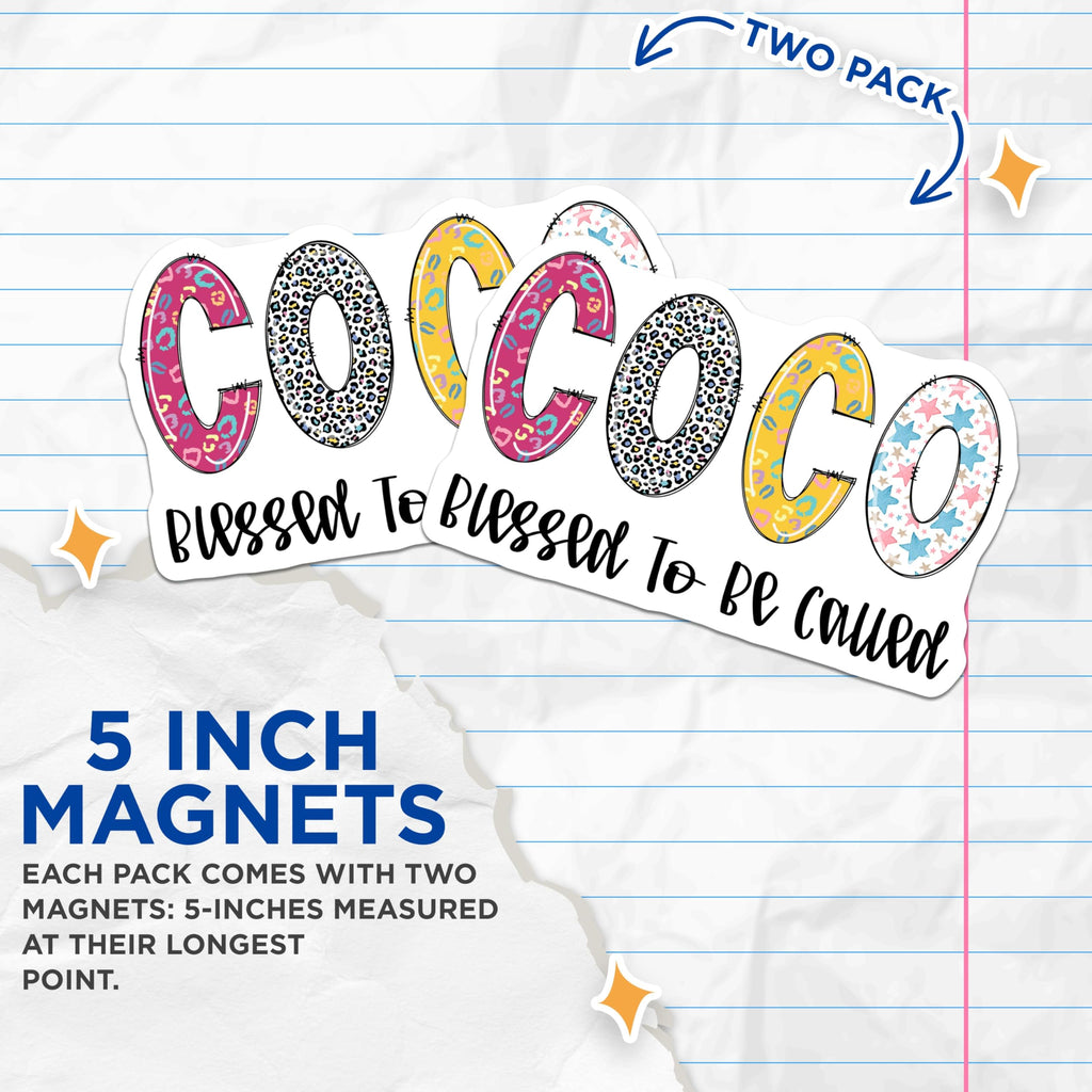 (2 Pack) Coco Magnets - Blessed to Be Called - Leopard Stars Animals - 5" On Longest Side - Premium Magnet - for Cars, Refrigerators, Toolboxes, Lockers - Made in USA - MAG14260