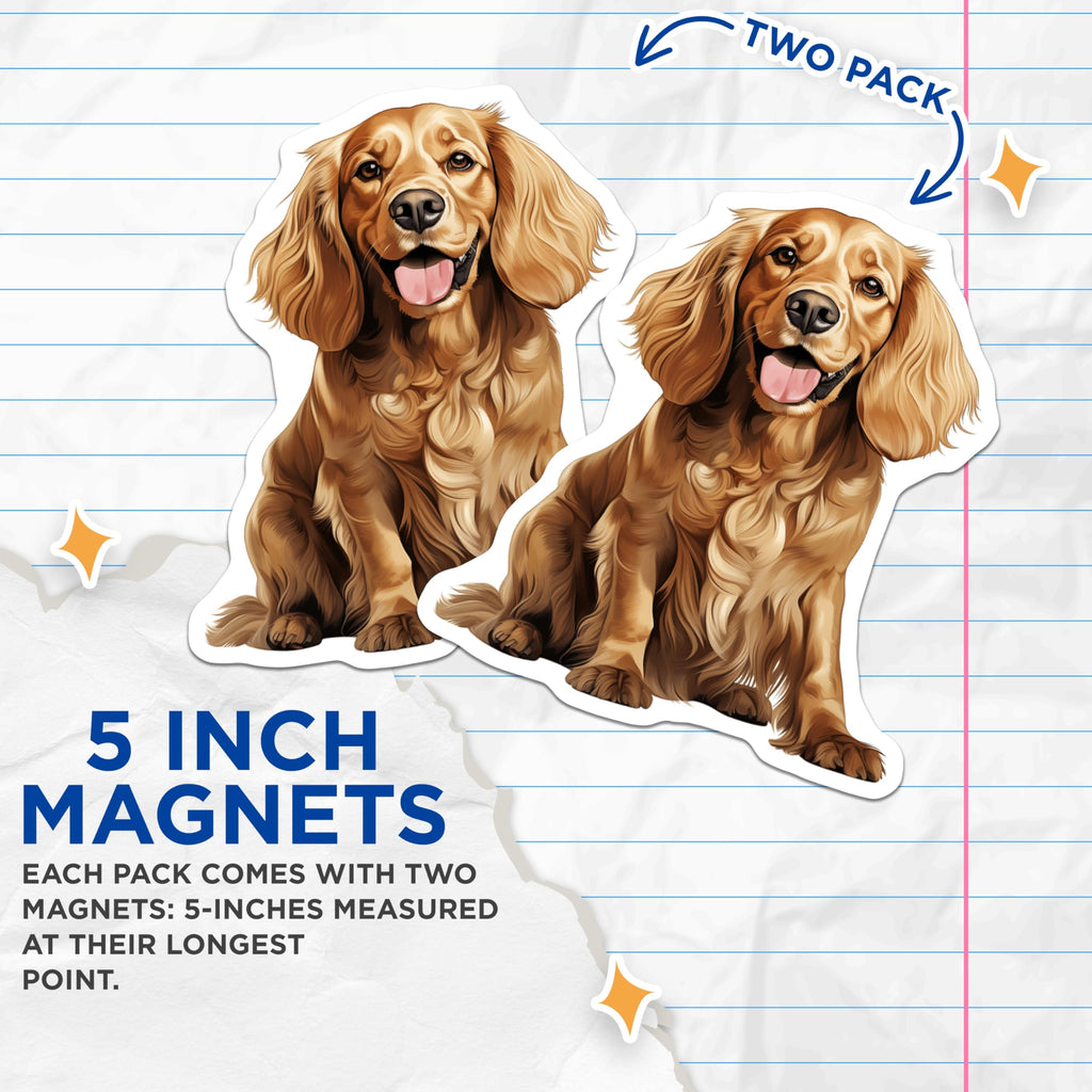 (2 Pack) Cocker Spaniel Dog Magnets - Pet Lover Refrigerator Decor - Cute Canine Home Accent for Dog Moms - 5 Inches On Longest Side - Thick Durable Magnet - Made in USA - MAG25050