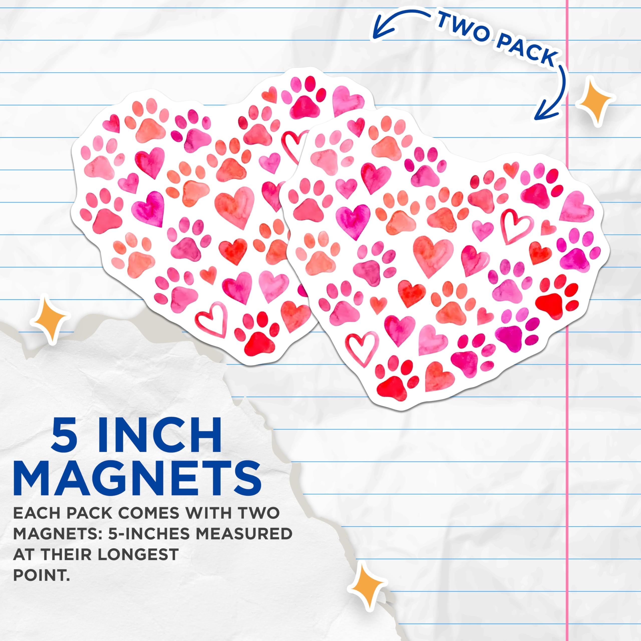 (2 Pack) Heart Paw Print Magnets - Dog Lover Decor - Animal Paw Magnets - 5" On Longest Side - Premium Magnet - for Cars, Refrigerators, Toolboxes, Lockers - Made in USA - MAG14319