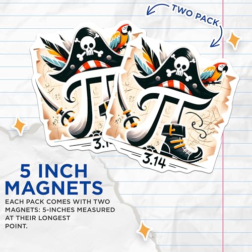 (2 Pack) Pirate Pi Magnets - Educational Decor - 5" On Longest Side - for Cars, Fridges, Toolboxes - Made in USA - MAG8172
