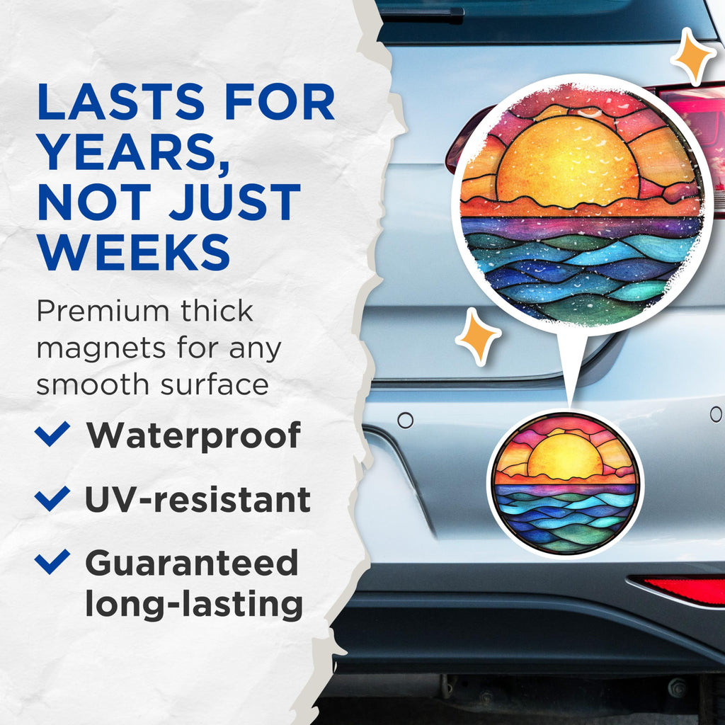 (2 Pack) Stained Glass Sunset Magnets - Ocean Wave Fridge Decor - Boho Beach Aesthetic Art - 5 Inches On Longest Side - Thick Durable Magnet - Made in USA - MAG25862