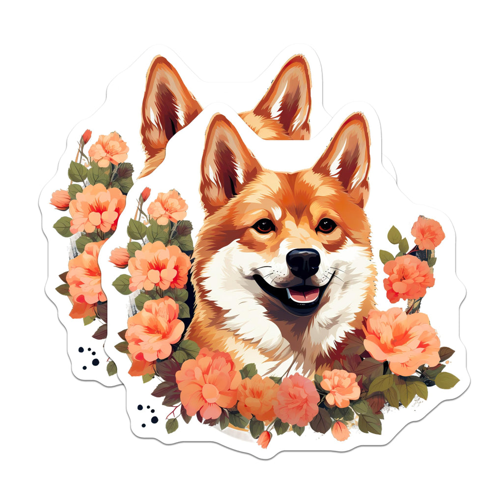 (2 Pack) Shiba Inu Magnets - Cute Dog Lover Fridge Decor - Floral Pet Parent Art - 5 Inches On Longest Side - Thick Durable Magnet - Made in USA - MAG29123