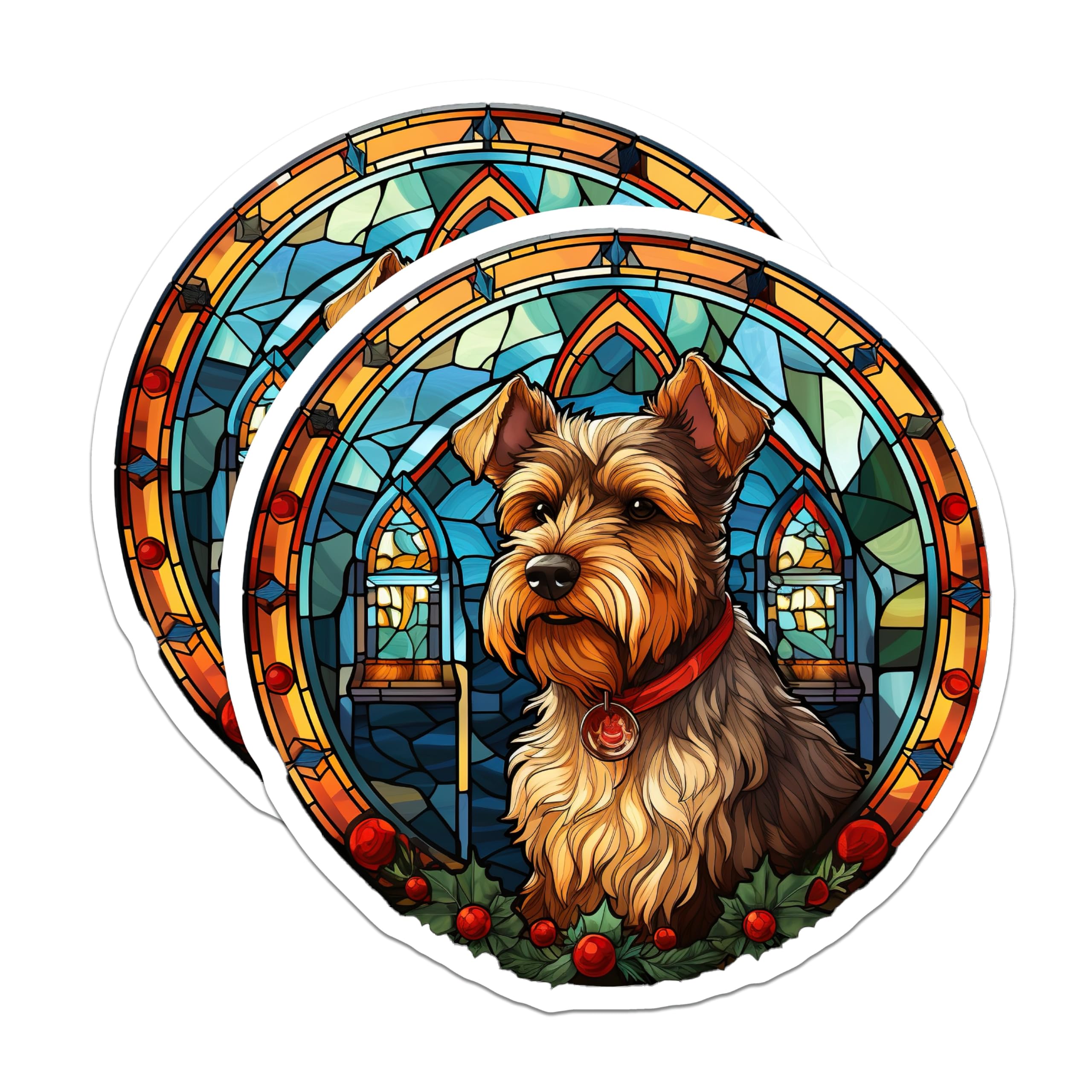 (2 Pack) Yorkshire Terrier Dog Magnets - Stained Glass Art Yorkie - Pet Owner Refrigerator Decor Accent - 5 Inches On Longest Side - Thick Durable Magnet - Made in USA - MAG24808