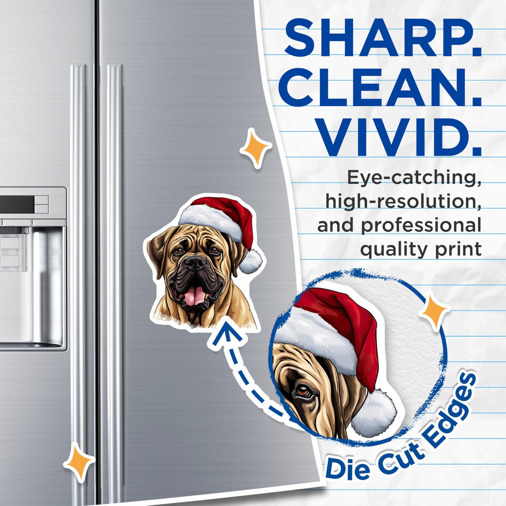 (2 Pack) Christmas Dog Magnets - Santa Hat Mastiff - Festive Pet Decor - 5 Inches On Longest Side - Thick Durable Magnet - Made in USA - MAG25047