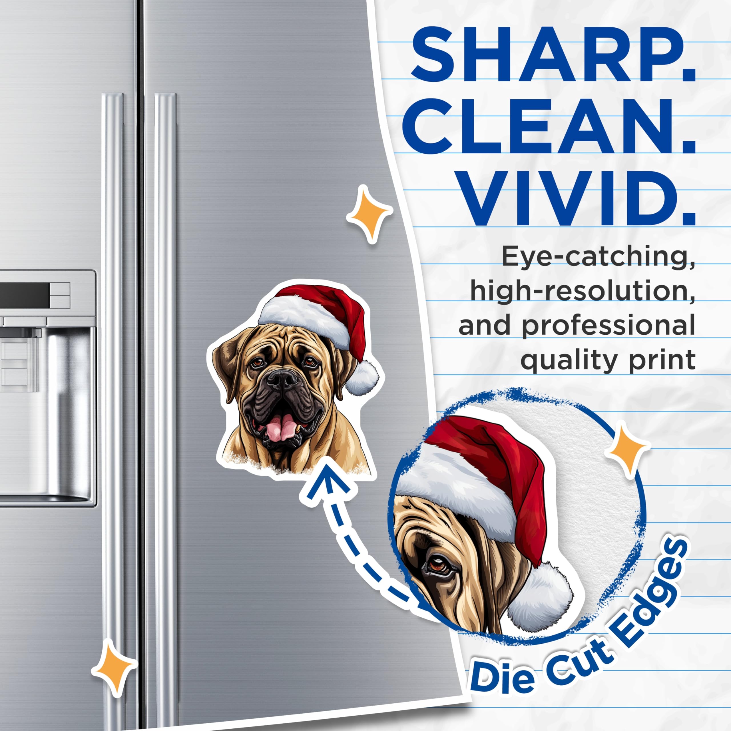 (2 Pack) Christmas Dog Magnets - Santa Hat Mastiff - Festive Pet Decor - 5 Inches On Longest Side - Thick Durable Magnet - Made in USA - MAG25047