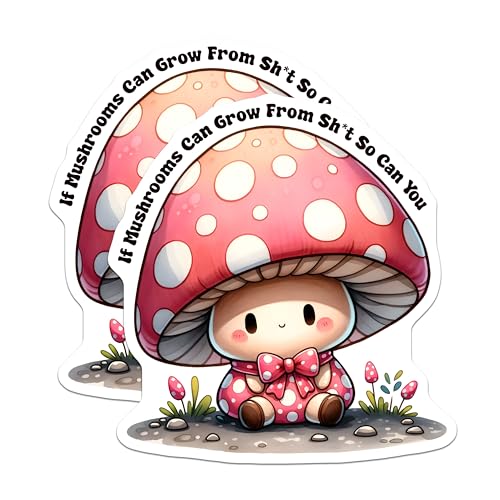 (2 Pack) Cute Mushroom Magnets - Funny Motivational Quote - Mushroom Art Decor - 5" On Longest Side - for Cars, Fridges, Toolboxes - Made in USA - MAG8248