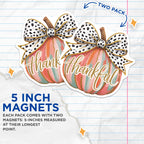 (2 Pack) Thankful Pumpkin Magnets - Autumn Fall Decor - Thanksgiving Kitchen Decoration - Boho Chic Farmhouse Magnet Set - 5 Inches On Longest Side - Thick Durable Magnet - Made in USA - MAG20240