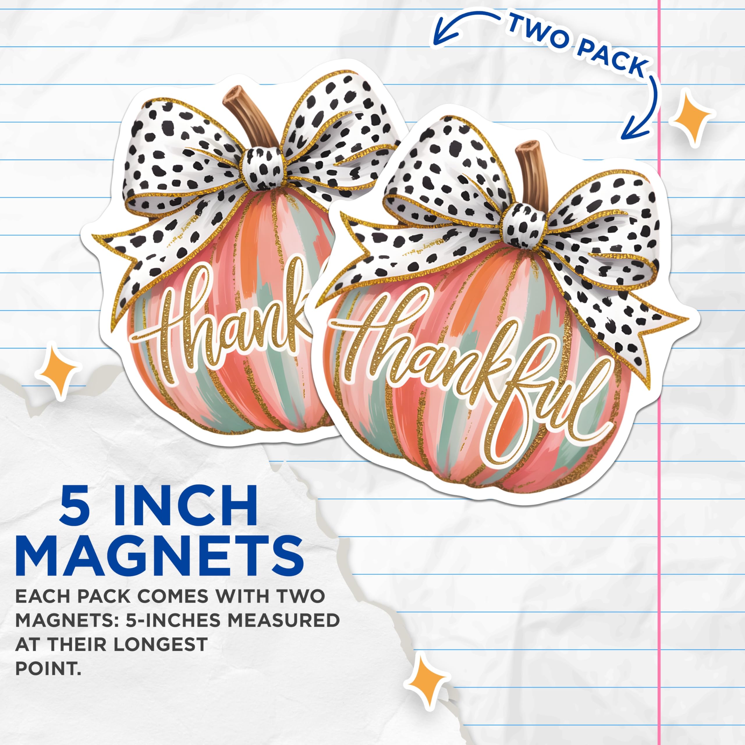 (2 Pack) Thankful Pumpkin Magnets - Autumn Fall Decor - Thanksgiving Kitchen Decoration - Boho Chic Farmhouse Magnet Set - 5 Inches On Longest Side - Thick Durable Magnet - Made in USA - MAG20240