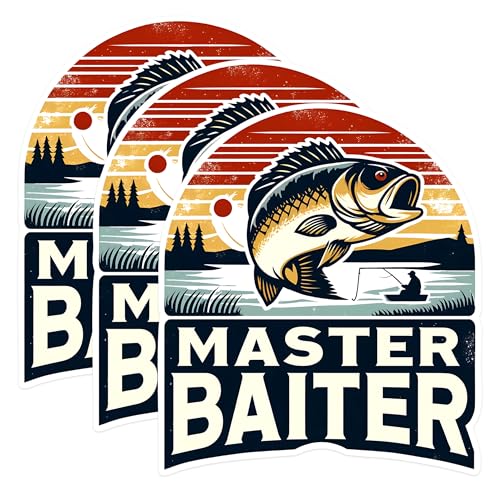 (3 Pack) Master Baiter Decals - Fishing Decal - Funny Fishing Decal - 3 Inches On Longest Side - Easy Peel & Apply - Made in USA - 3MCS1468