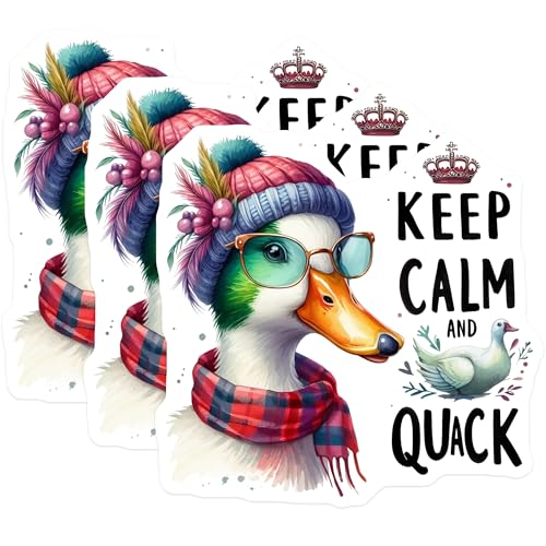 (3 Pack) Duck with Glasses Decals - Keep Calm and Quack - Funny Animal Decals- 3 Inches On Longest Side - Easy Peel & Apply - Made in USA - 3MCS5128
