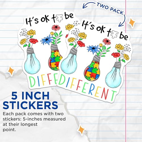 (2 Pack) It's Ok to Be Different Stickers - 5" On Longest Side - Sticks to Smooth Flat Surfaces - Made in USA - BMCS8941 - BMCS8941