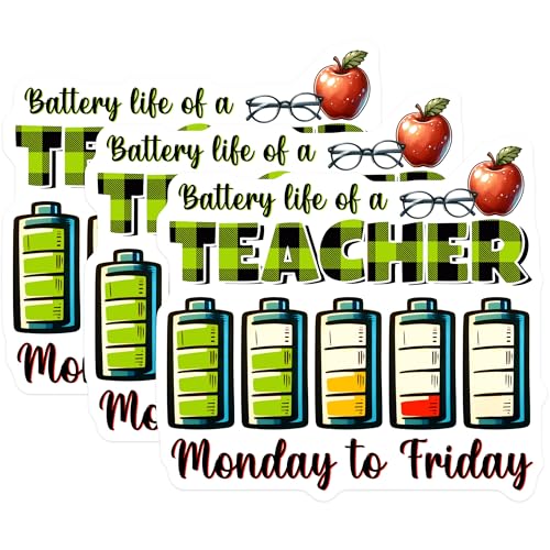 (3 Pack) Teacher Battery Life Decals - School Stickers - Educator Apple Glasses - 3 Inches On Longest Side - Easy Peel & Apply - Made in USA - 3MCS6807