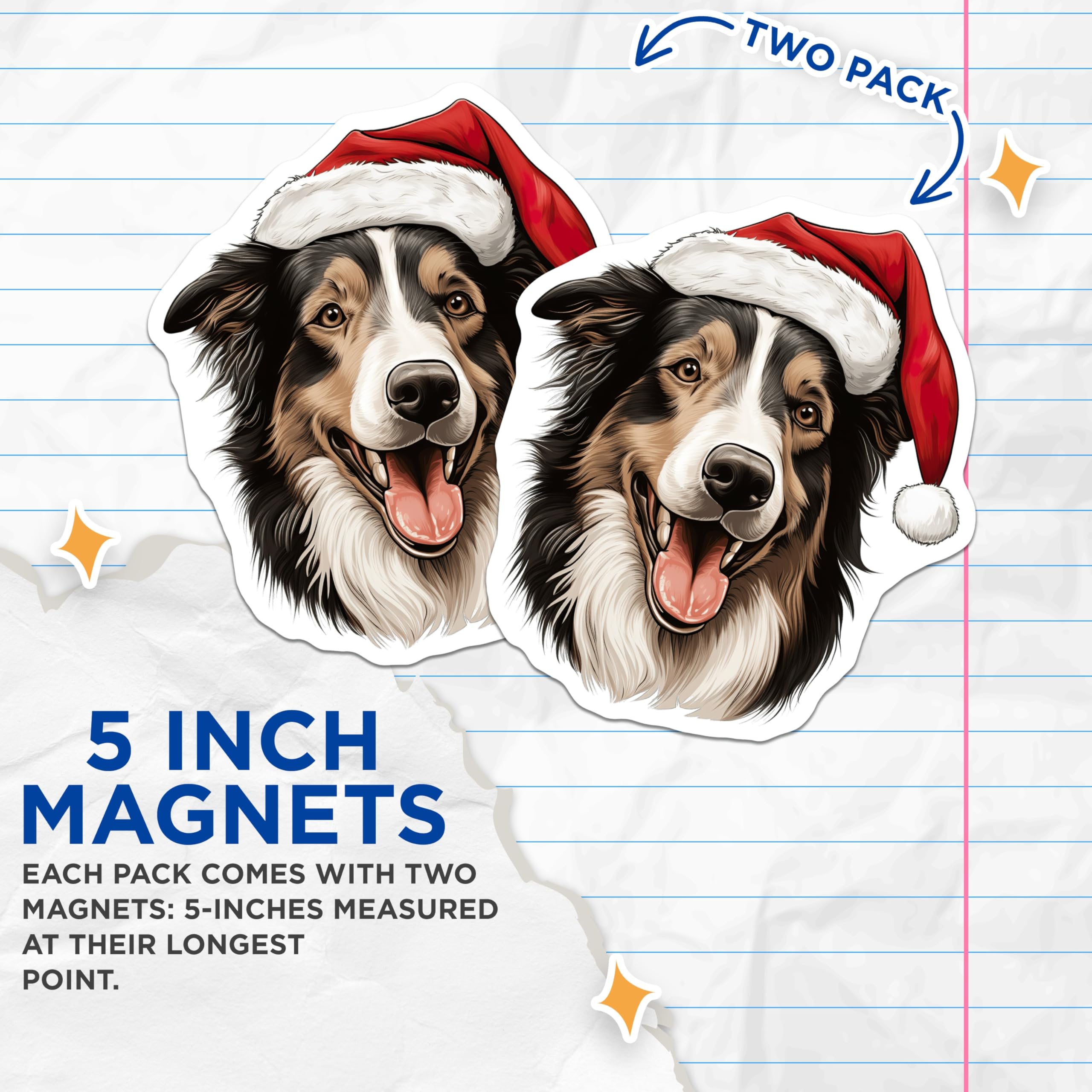 (2 Pack) Australian Shepherd Magnets - Santa Hat Dog Decor - Christmas Holiday Pet Fridge Accent - 5 Inches On Longest Side - Thick Durable Magnet - Made in USA - MAG28315
