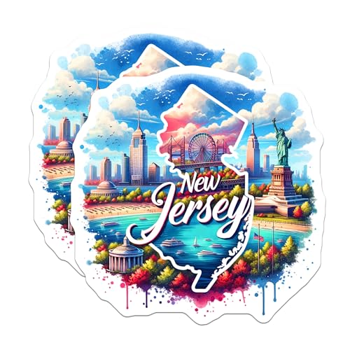 (2 Pack) New Jersey Stickers - State Stickers - Travel Souvenir Stickers - 5" On Longest Side - Sticks to Smooth Flat Surfaces - Made in USA - BMCS6984