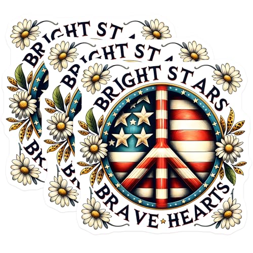 (3 Pack) American Peace Sign Decals - Patriotic USA - Floral Laptop - 3 Inches On Longest Side - Easy Peel & Apply - Made in USA - 3MCS8425