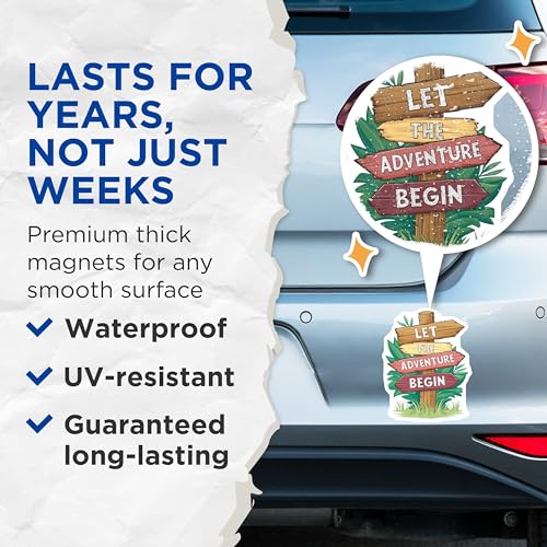 (2 Pack) Let The Adventure Begin Magnets - Motivational Quote - Travel - Adventure Themed Magnets - 5" On Longest Side - for Cars, Fridges, Toolboxes - Made in USA - MAG4059