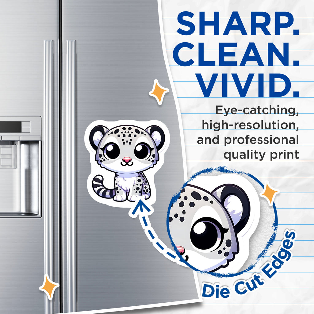 (2 Pack) Cute Snow Leopard Magnets - Kawaii Animal Decor - Fridge Locker Accessory for Kids Teens - 5 Inches On Longest Side - Thick Durable Magnet - Made in USA - MAG36810