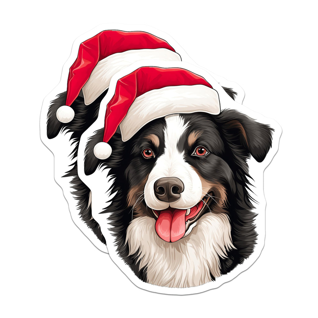 (2 Pack) Border Collie Christmas Magnets - Santa Dog Fridge Decor - Holiday Pet Decorations - 5 Inches On Longest Side - Thick Durable Magnet - Made in USA - MAG28883