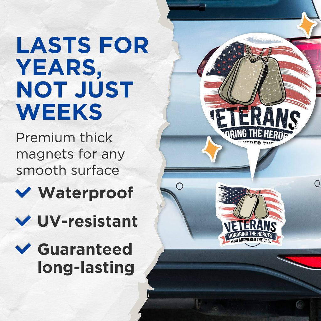 (2 Pack) Veterans Day Magnets - Military Appreciation Decor - Honoring Heroes USA Flag - 5 Inches On Longest Side - Thick Durable Magnet - Made in USA - MAG36447