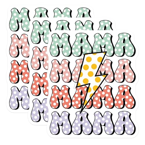 (3 Pack) Mama Decals - Polka Dot Design - Lightning Bolt Decor - 3 Inches On Longest Side - Easy Peel & Apply - Made in USA - 3MCS6469