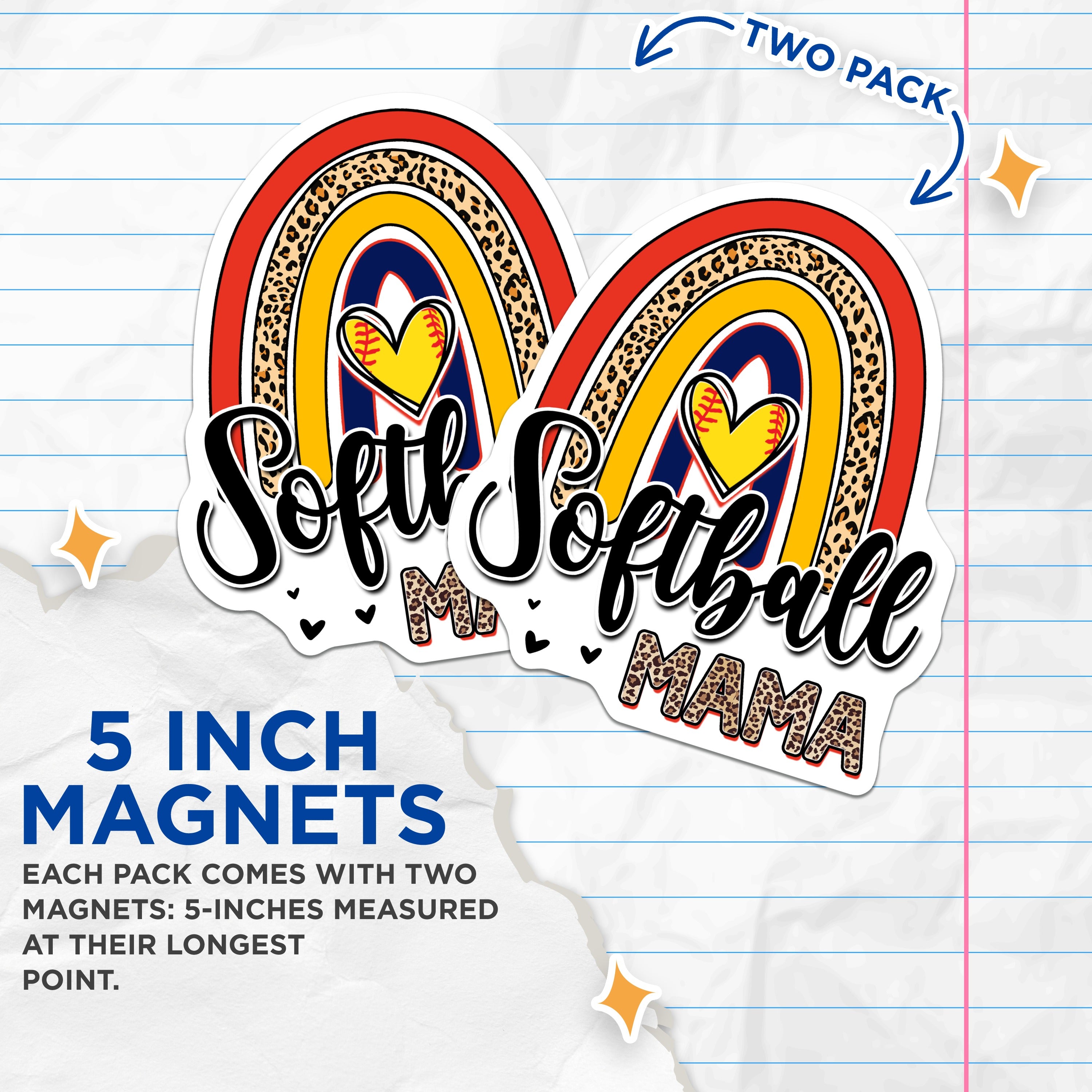 (2 Pack) Softball Mama Magnets - Leopard Print Softball - Game Day Mom Accessories - 5 Inches On Longest Side - Thick Durable Magnet - Made in USA - MAG37245
