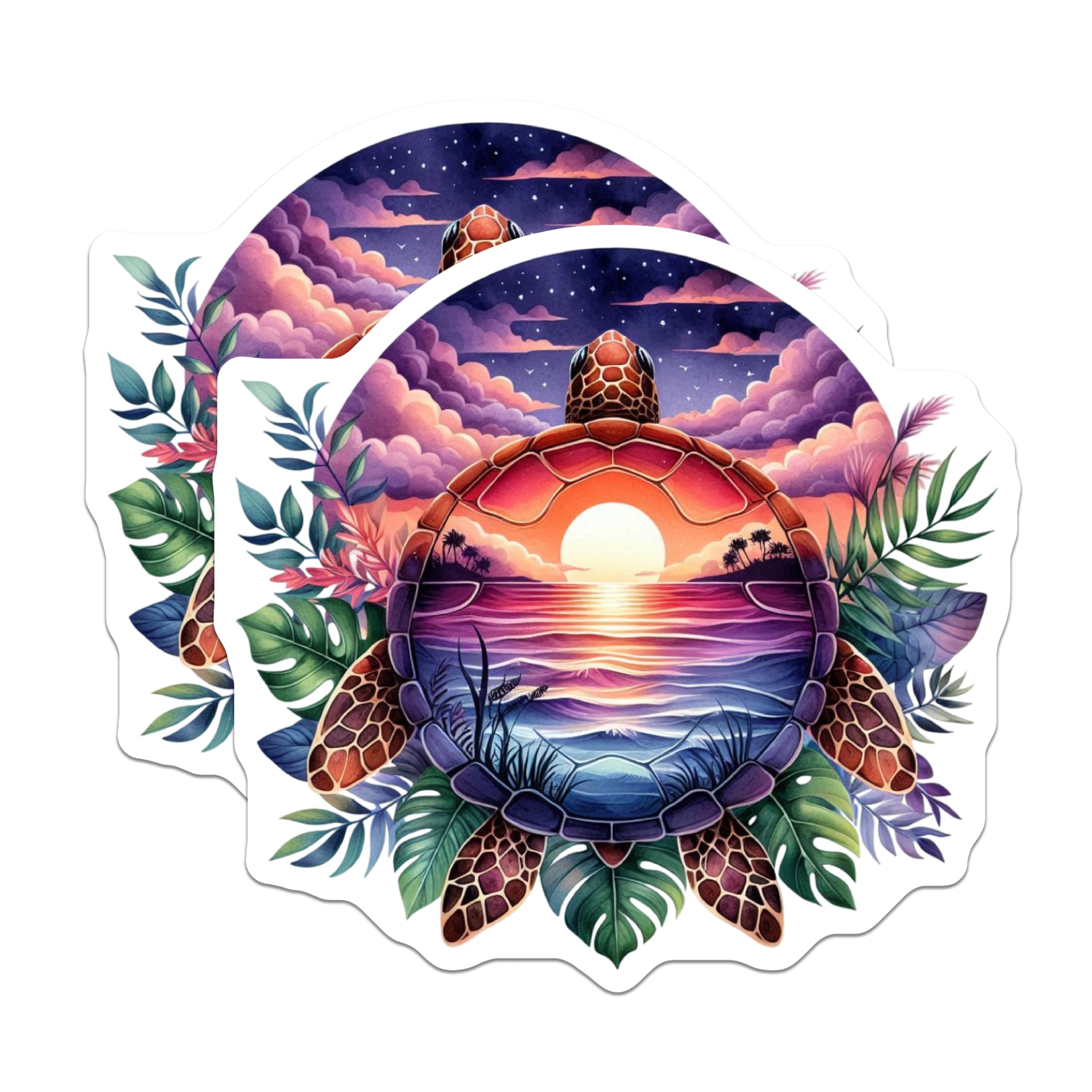 (2 Pack) Sea Turtle Magnets - Ocean Sunset Landscape Scene - Tropical Beach Aesthetic Decor - Marine Animal Refrigerator Art - 5 Inches On Longest Side - Thick Durable Magnet - Made in USA - MAG22998
